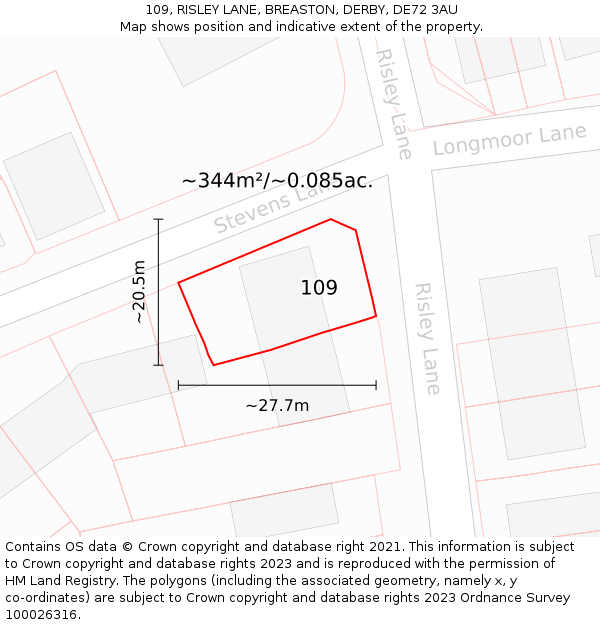 109, RISLEY LANE, BREASTON, DERBY, DE72 3AU: Plot and title map