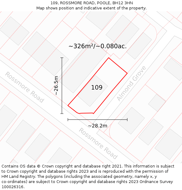 109, ROSSMORE ROAD, POOLE, BH12 3HN: Plot and title map