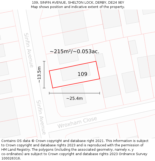 109, SINFIN AVENUE, SHELTON LOCK, DERBY, DE24 9EY: Plot and title map