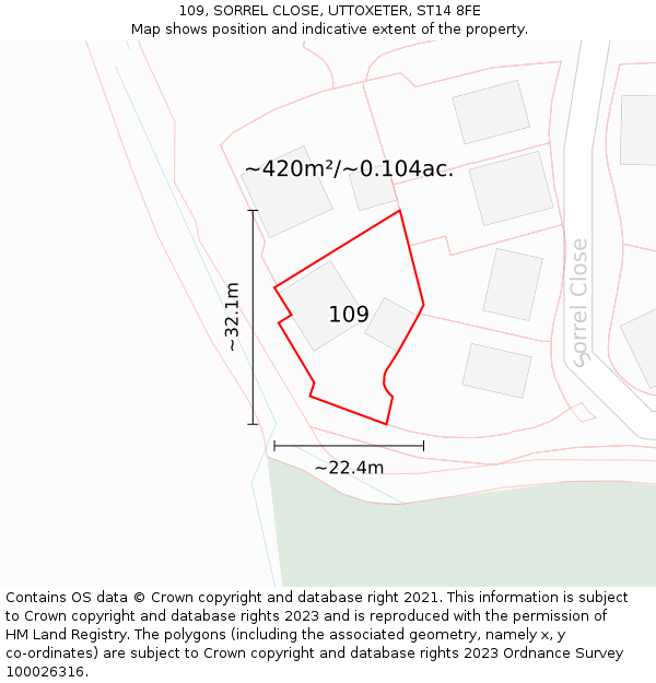 109, SORREL CLOSE, UTTOXETER, ST14 8FE: Plot and title map