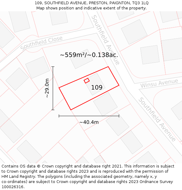 109, SOUTHFIELD AVENUE, PRESTON, PAIGNTON, TQ3 1LQ: Plot and title map