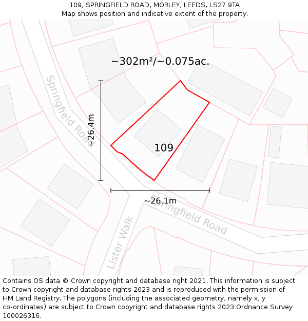 109, SPRINGFIELD ROAD, MORLEY, LEEDS, LS27 9TA: Plot and title map