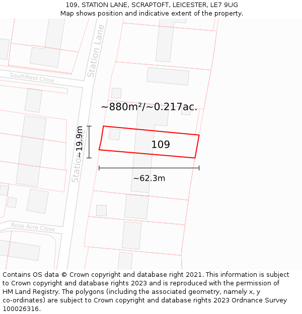 109, STATION LANE, SCRAPTOFT, LEICESTER, LE7 9UG: Plot and title map