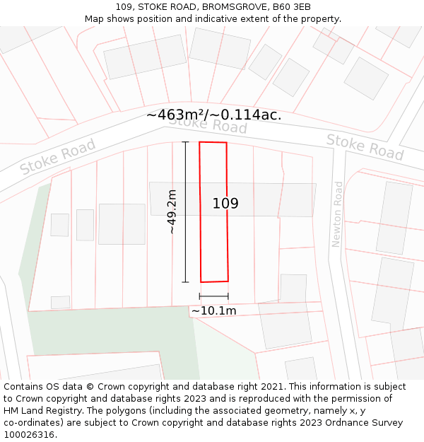 109, STOKE ROAD, BROMSGROVE, B60 3EB: Plot and title map