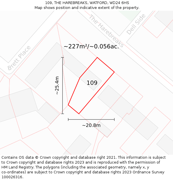 109, THE HAREBREAKS, WATFORD, WD24 6HS: Plot and title map