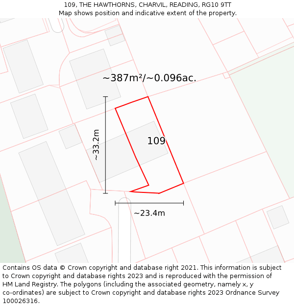 109, THE HAWTHORNS, CHARVIL, READING, RG10 9TT: Plot and title map