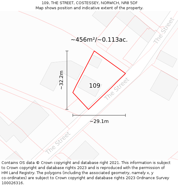 109, THE STREET, COSTESSEY, NORWICH, NR8 5DF: Plot and title map