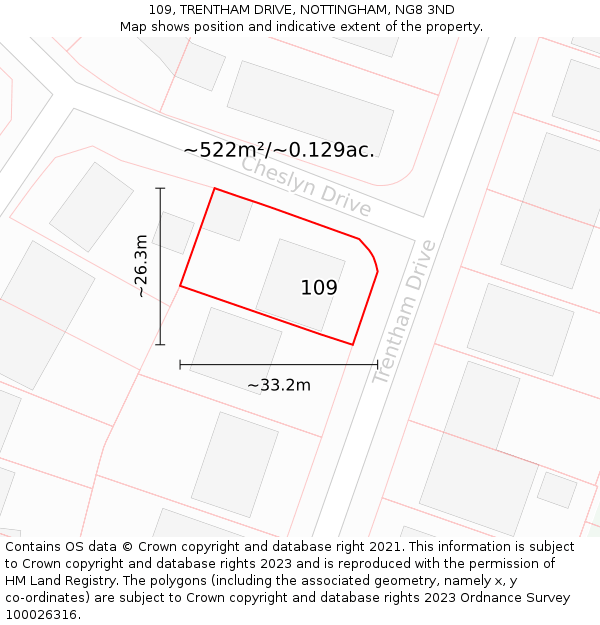 109, TRENTHAM DRIVE, NOTTINGHAM, NG8 3ND: Plot and title map