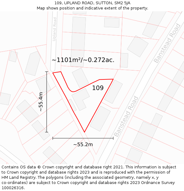 109, UPLAND ROAD, SUTTON, SM2 5JA: Plot and title map