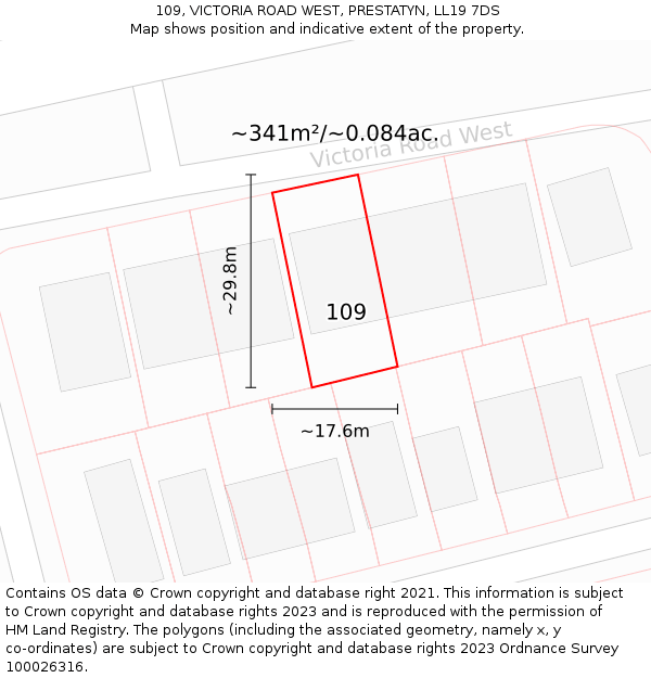 109, VICTORIA ROAD WEST, PRESTATYN, LL19 7DS: Plot and title map