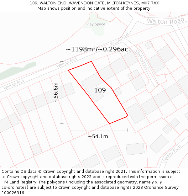 109, WALTON END, WAVENDON GATE, MILTON KEYNES, MK7 7AX: Plot and title map