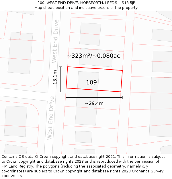 109, WEST END DRIVE, HORSFORTH, LEEDS, LS18 5JR: Plot and title map