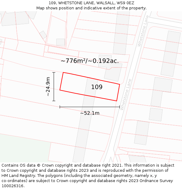109, WHETSTONE LANE, WALSALL, WS9 0EZ: Plot and title map