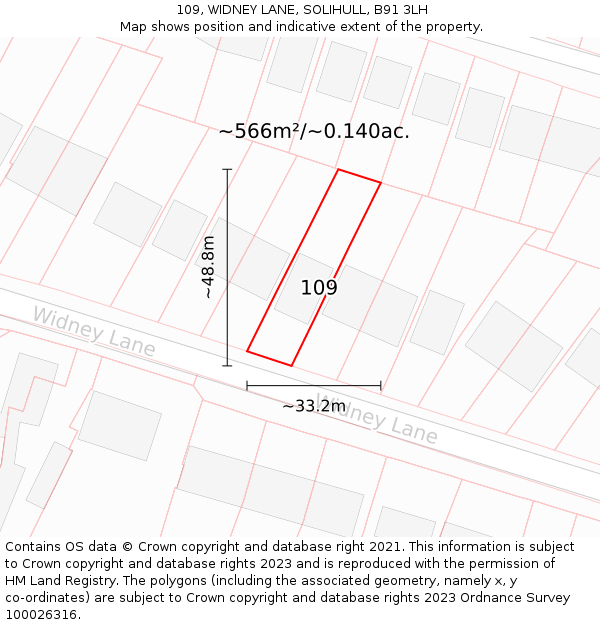 109, WIDNEY LANE, SOLIHULL, B91 3LH: Plot and title map