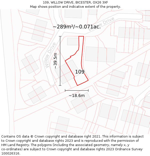 109, WILLOW DRIVE, BICESTER, OX26 3XF: Plot and title map