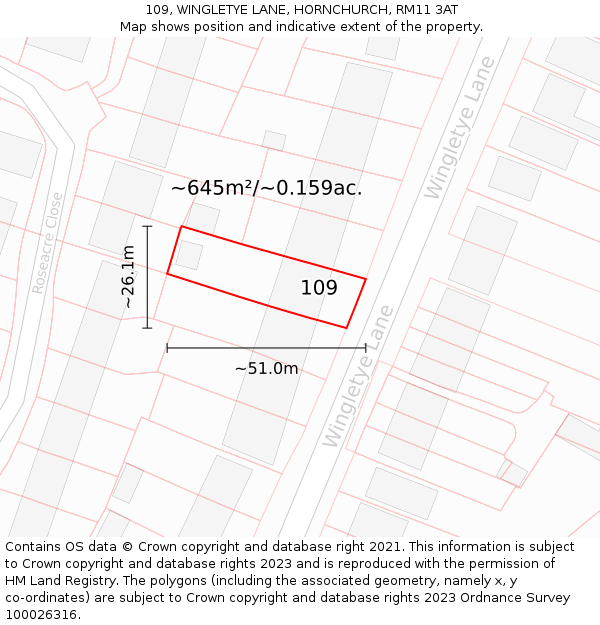 109, WINGLETYE LANE, HORNCHURCH, RM11 3AT: Plot and title map