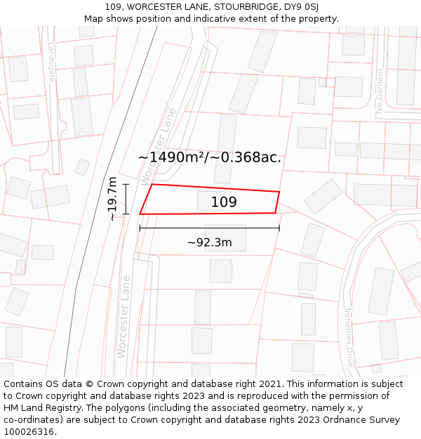 109, WORCESTER LANE, STOURBRIDGE, DY9 0SJ: Plot and title map