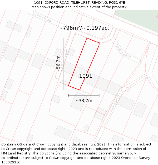 1091, OXFORD ROAD, TILEHURST, READING, RG31 6YE: Plot and title map