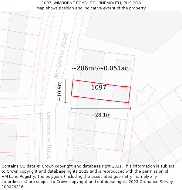 1097, WIMBORNE ROAD, BOURNEMOUTH, BH9 2DA: Plot and title map