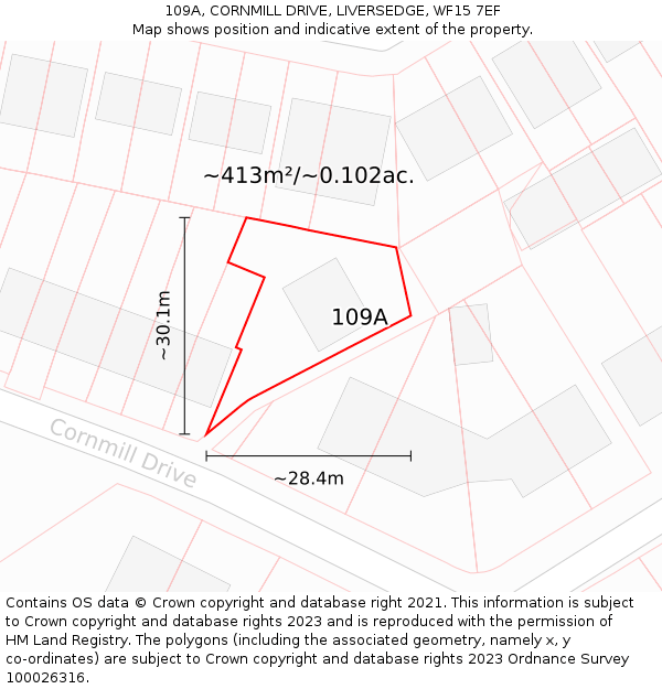 109A, CORNMILL DRIVE, LIVERSEDGE, WF15 7EF: Plot and title map