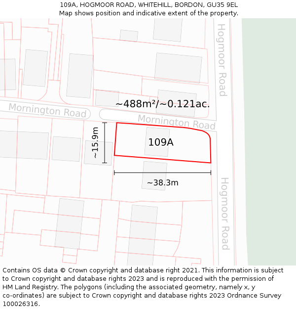 109A, HOGMOOR ROAD, WHITEHILL, BORDON, GU35 9EL: Plot and title map