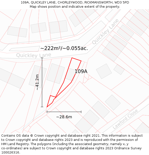 109A, QUICKLEY LANE, CHORLEYWOOD, RICKMANSWORTH, WD3 5PD: Plot and title map