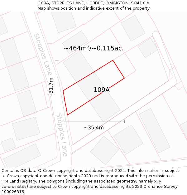 109A, STOPPLES LANE, HORDLE, LYMINGTON, SO41 0JA: Plot and title map