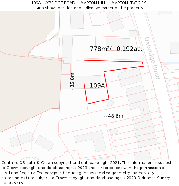 109A, UXBRIDGE ROAD, HAMPTON HILL, HAMPTON, TW12 1SL: Plot and title map