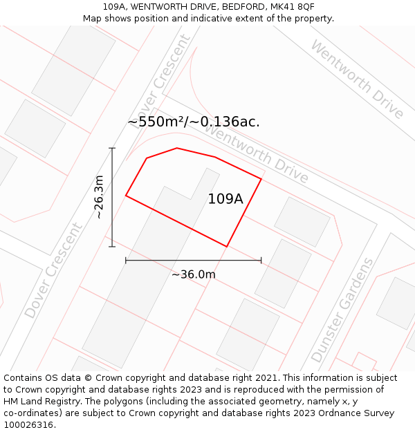 109A, WENTWORTH DRIVE, BEDFORD, MK41 8QF: Plot and title map
