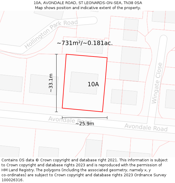 10A, AVONDALE ROAD, ST LEONARDS-ON-SEA, TN38 0SA: Plot and title map