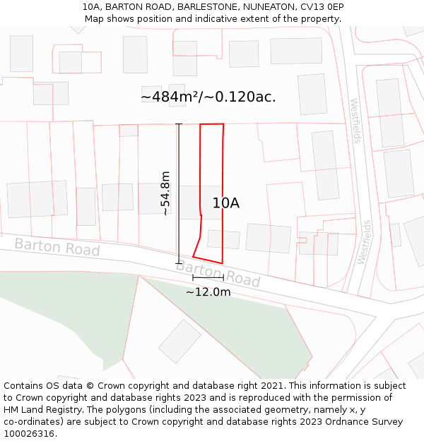 10A, BARTON ROAD, BARLESTONE, NUNEATON, CV13 0EP: Plot and title map