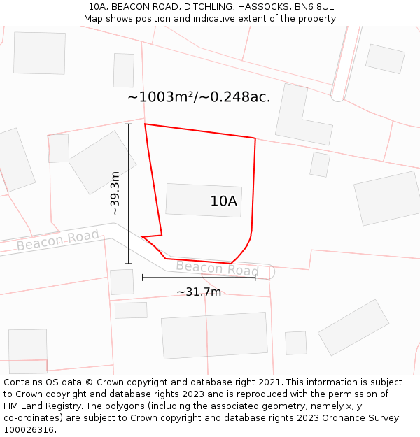 10A, BEACON ROAD, DITCHLING, HASSOCKS, BN6 8UL: Plot and title map