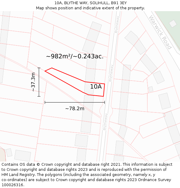 10A, BLYTHE WAY, SOLIHULL, B91 3EY: Plot and title map