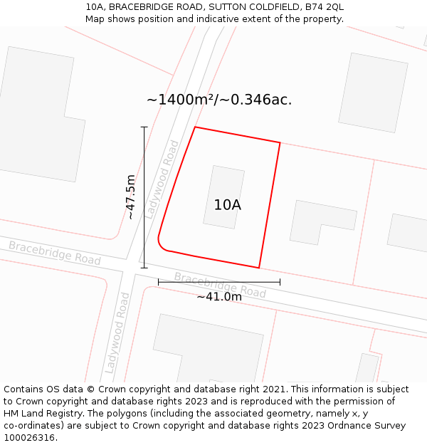 10A, BRACEBRIDGE ROAD, SUTTON COLDFIELD, B74 2QL: Plot and title map