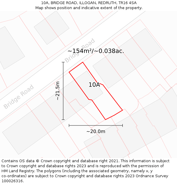10A, BRIDGE ROAD, ILLOGAN, REDRUTH, TR16 4SA: Plot and title map