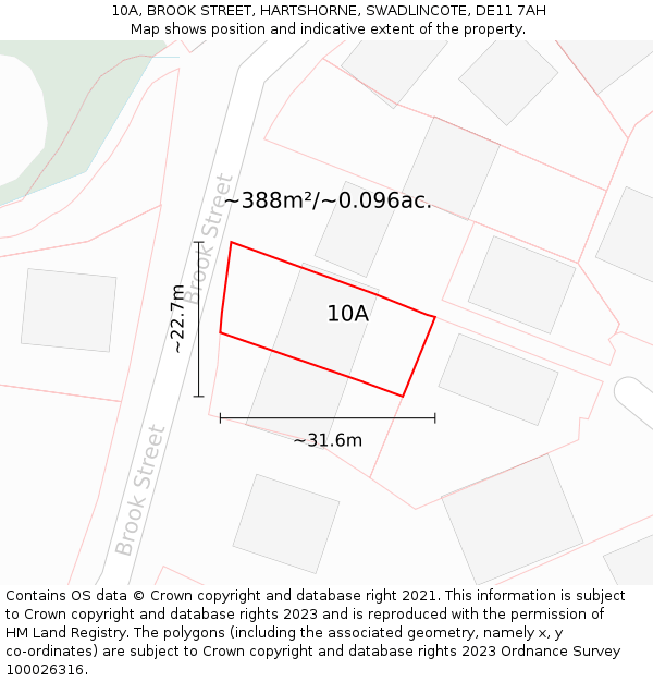 10A, BROOK STREET, HARTSHORNE, SWADLINCOTE, DE11 7AH: Plot and title map