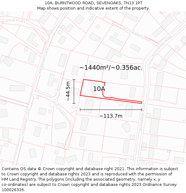 10A, BURNTWOOD ROAD, SEVENOAKS, TN13 1PT: Plot and title map