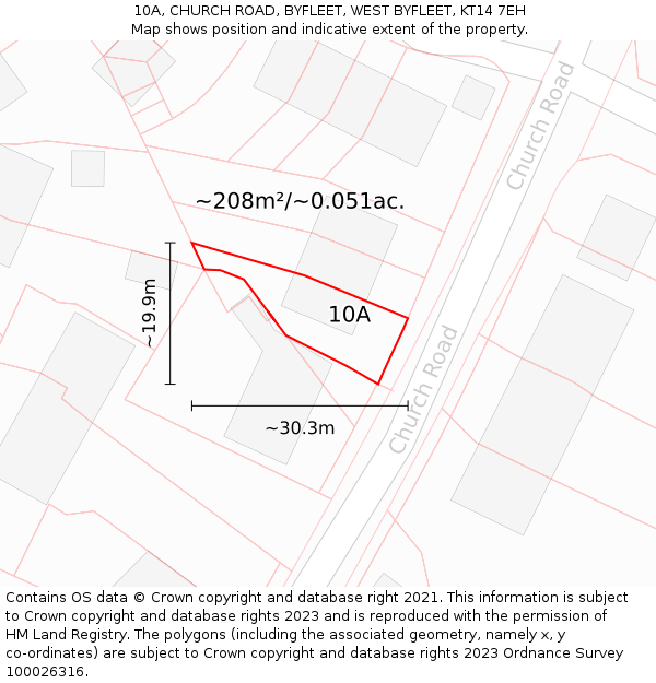 10A, CHURCH ROAD, BYFLEET, WEST BYFLEET, KT14 7EH: Plot and title map