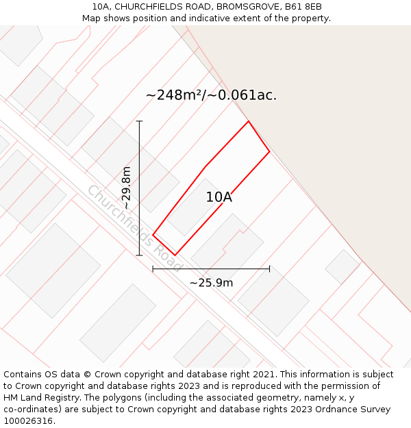 10A, CHURCHFIELDS ROAD, BROMSGROVE, B61 8EB: Plot and title map