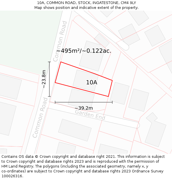 10A, COMMON ROAD, STOCK, INGATESTONE, CM4 9LY: Plot and title map