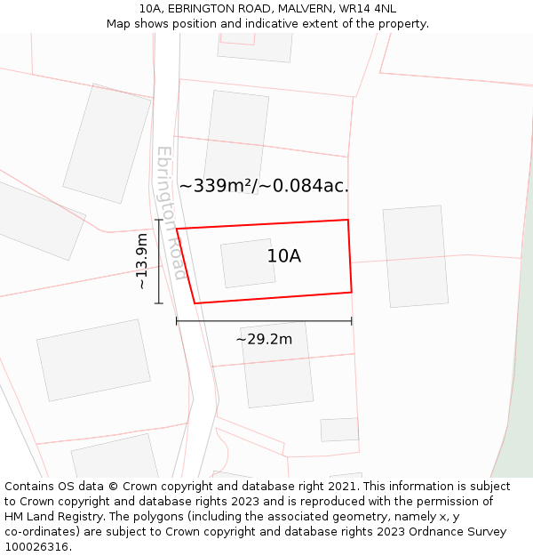 10A, EBRINGTON ROAD, MALVERN, WR14 4NL: Plot and title map