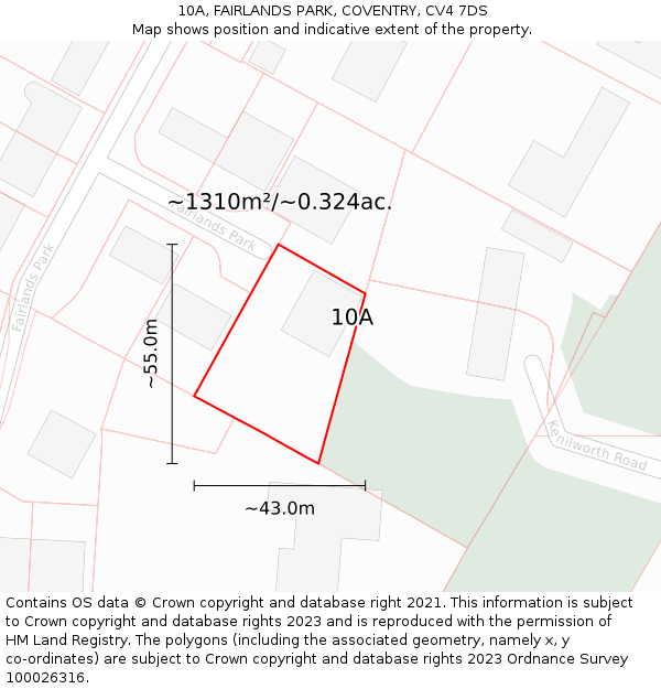 10A, FAIRLANDS PARK, COVENTRY, CV4 7DS: Plot and title map