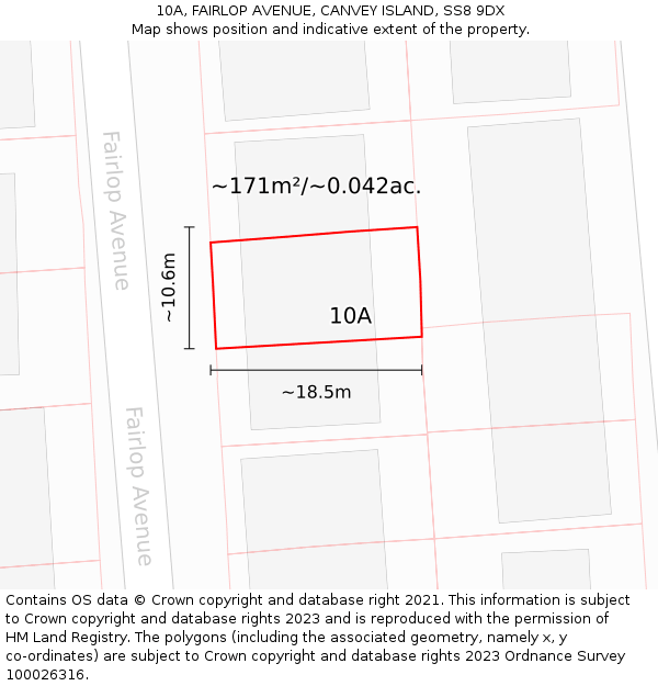 10A, FAIRLOP AVENUE, CANVEY ISLAND, SS8 9DX: Plot and title map