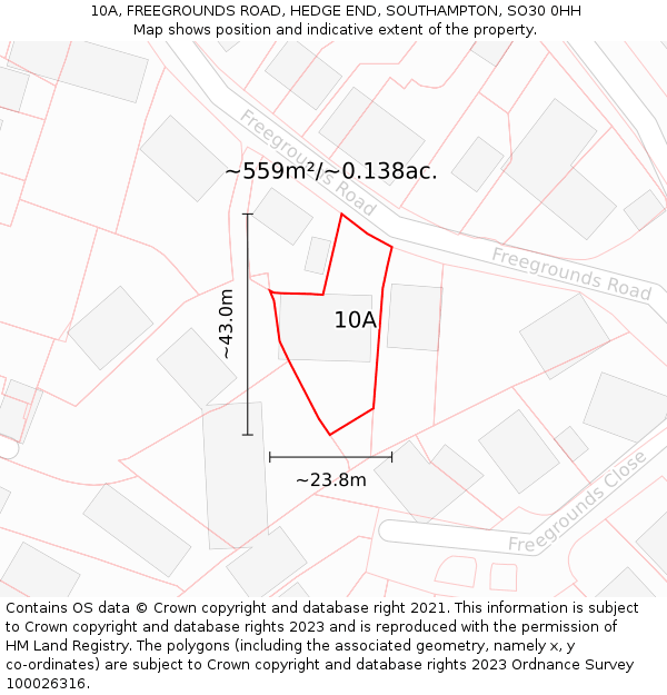 10A, FREEGROUNDS ROAD, HEDGE END, SOUTHAMPTON, SO30 0HH: Plot and title map