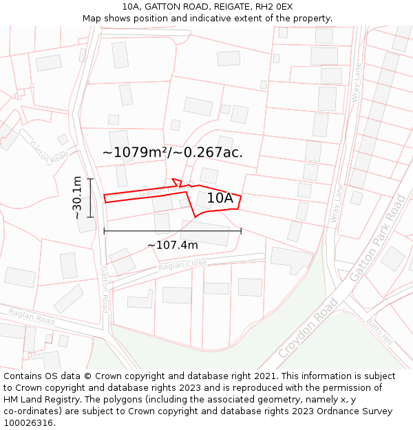 10A, GATTON ROAD, REIGATE, RH2 0EX: Plot and title map