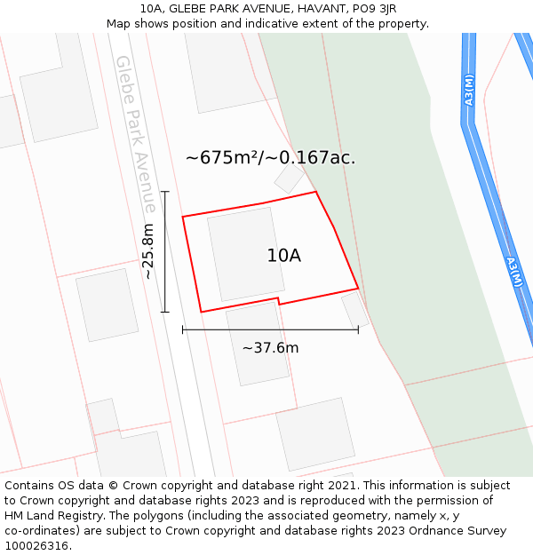 10A, GLEBE PARK AVENUE, HAVANT, PO9 3JR: Plot and title map