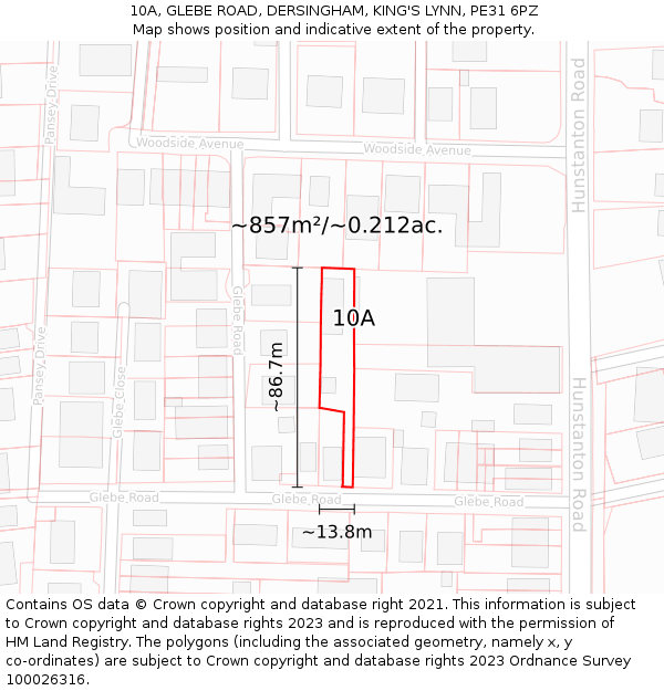 10A, GLEBE ROAD, DERSINGHAM, KING'S LYNN, PE31 6PZ: Plot and title map