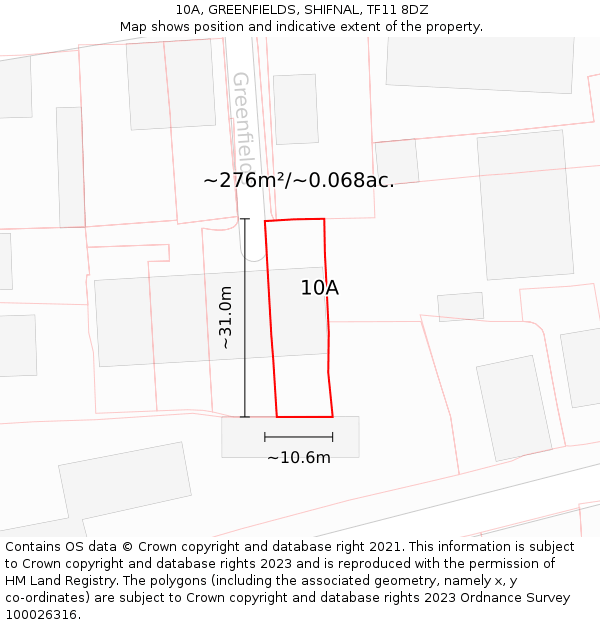 10A, GREENFIELDS, SHIFNAL, TF11 8DZ: Plot and title map
