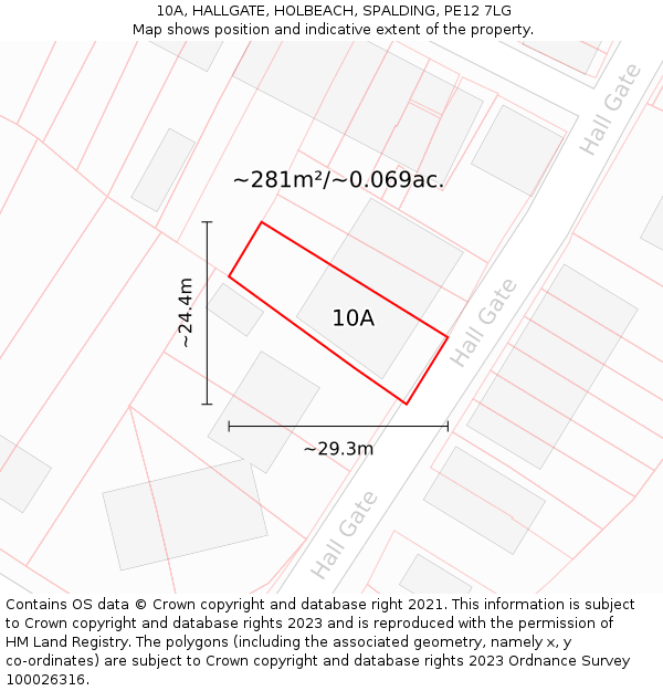 10A, HALLGATE, HOLBEACH, SPALDING, PE12 7LG: Plot and title map