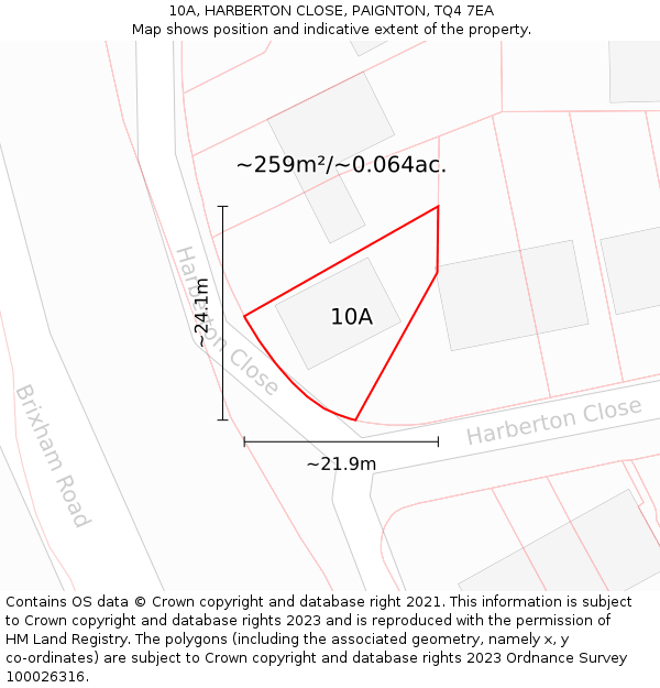 10A, HARBERTON CLOSE, PAIGNTON, TQ4 7EA: Plot and title map